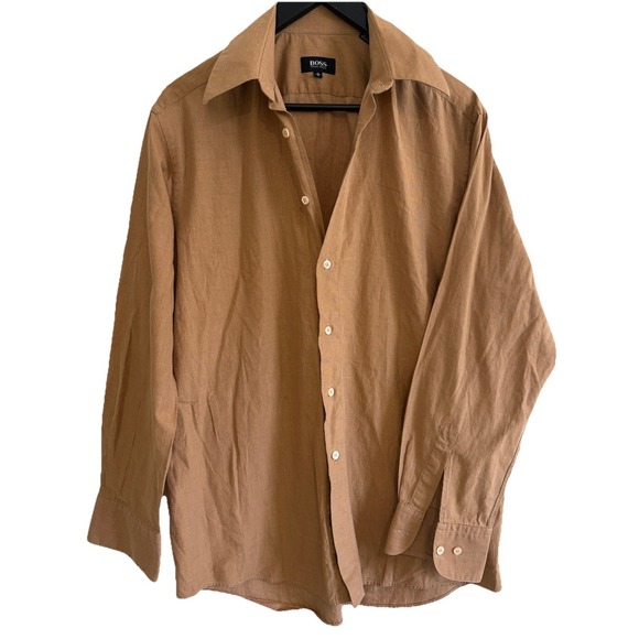 Boss Other - BOSS Hugo Boss Shirt Mens 41 16 Tan Brown 100% Cotton Long Sleeve EUC Portugal